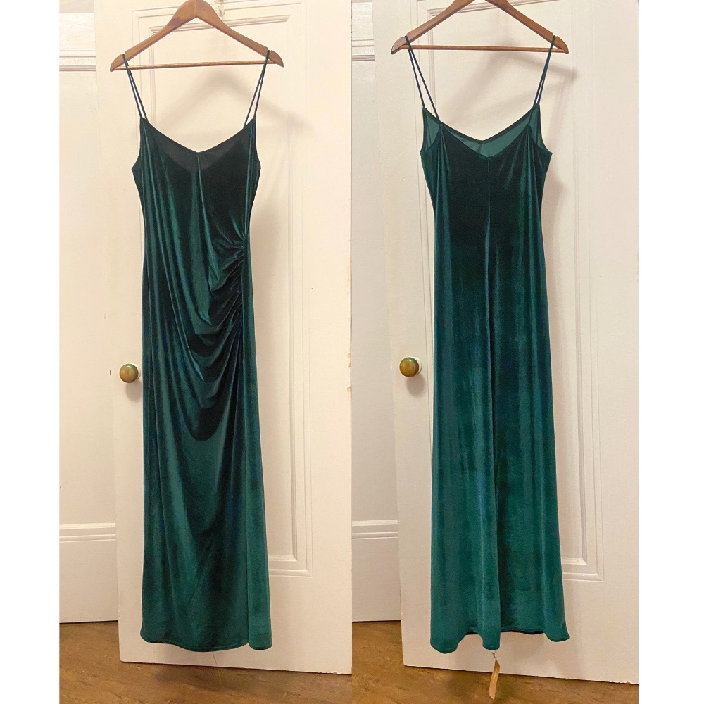 Reformation Green Velvet Slip Dress